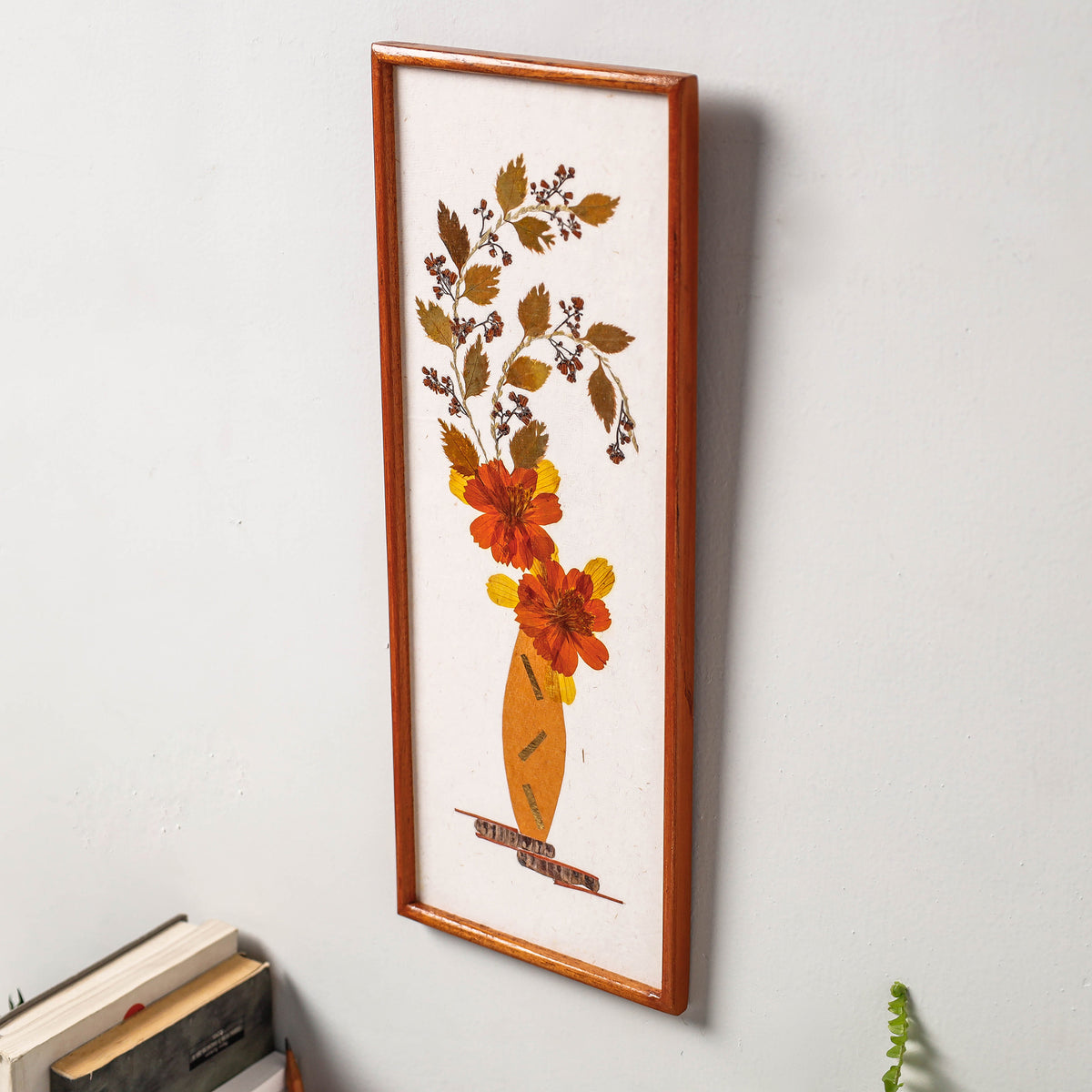 Classic Natural Flower Art Work Wall Hanging Wooden Frame (15 x 6 in)