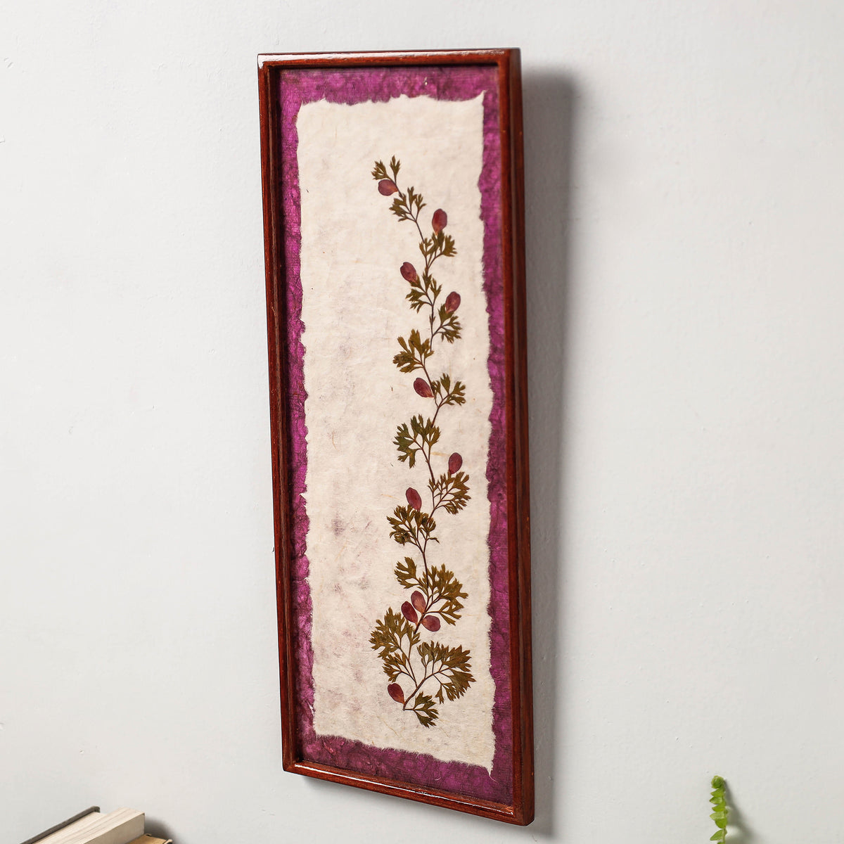 Classic Natural Flower Art Work Wall Hanging Wooden Frame (15 x 6 in)