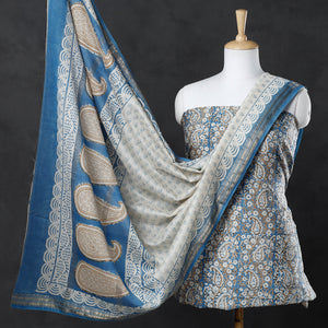 3pc Bagh Block Printed Chanderi Silk Suit Material Set With Zari Border Dupatta
