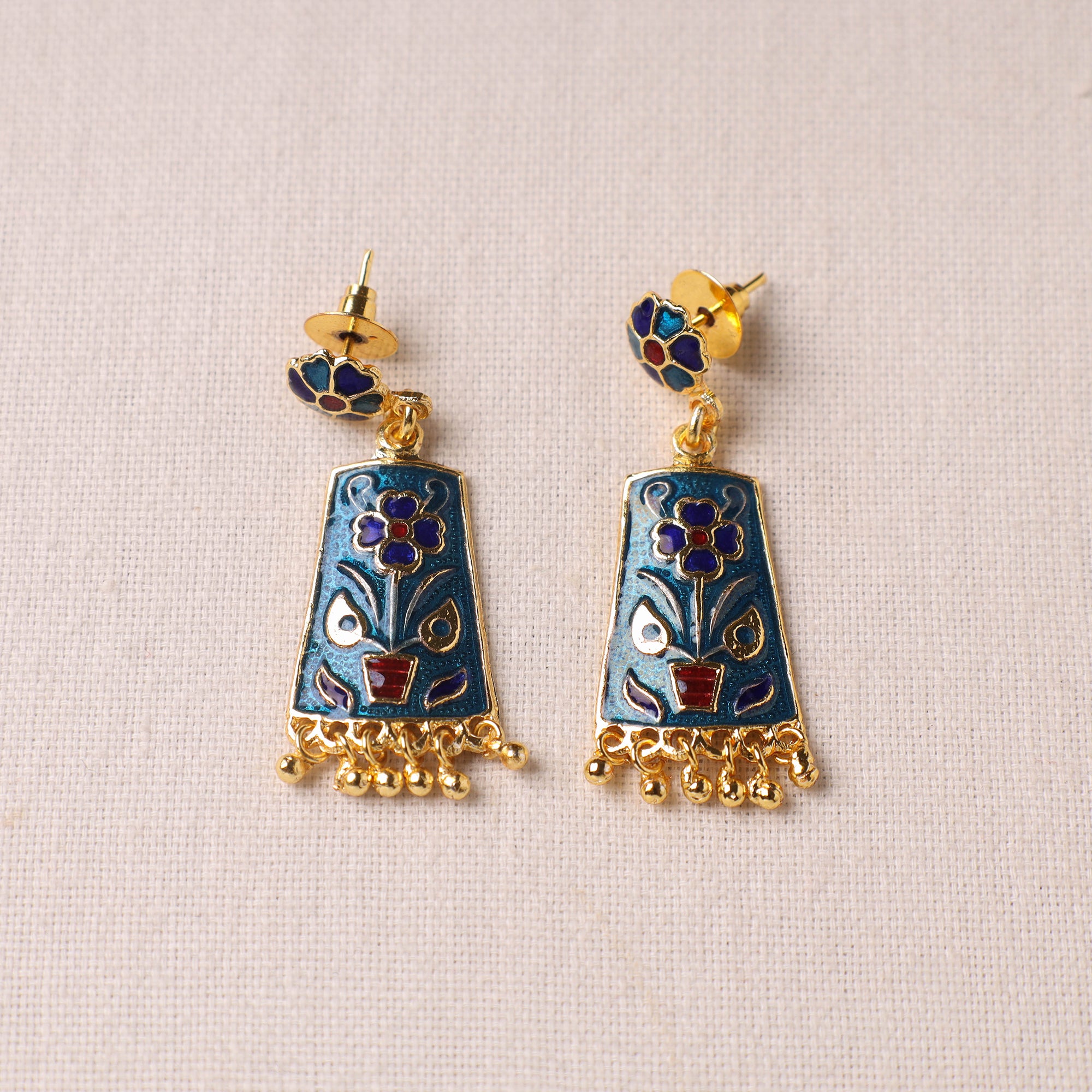 Buy Silver Meenakari Earrings  Hanging Blue Lotus Online
