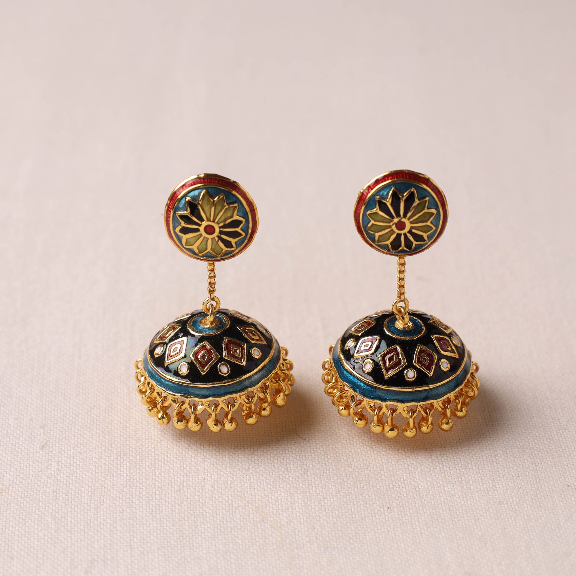 Buy Silver Meenakari Earrings  Long Fan Online
