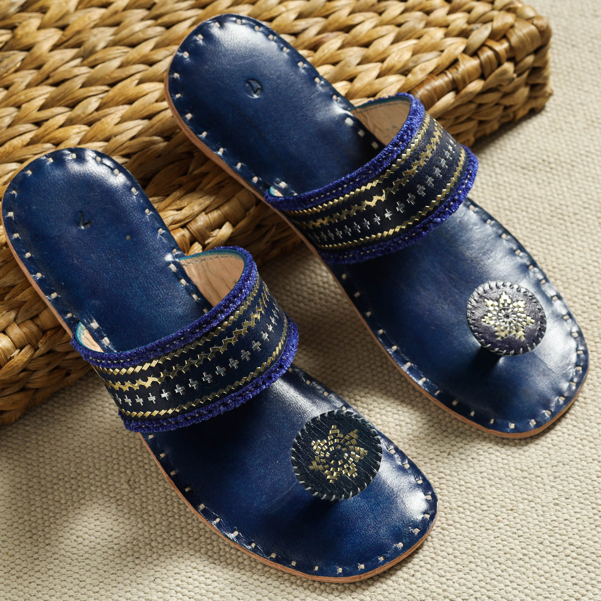 Kutch Embroidery Handstitched Leather Flat Slippers