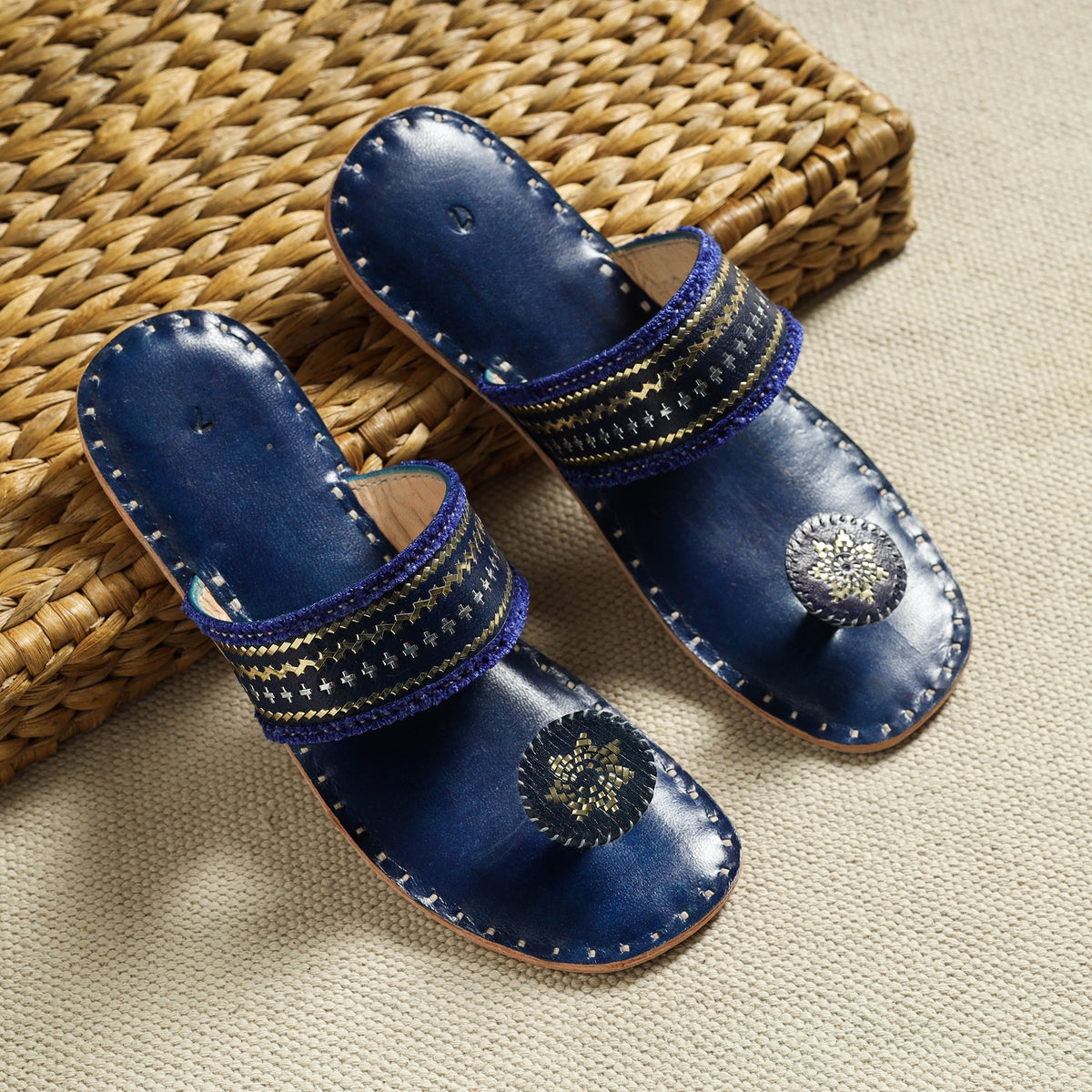 Kutch Embroidery Handstitched Leather Flat Slippers