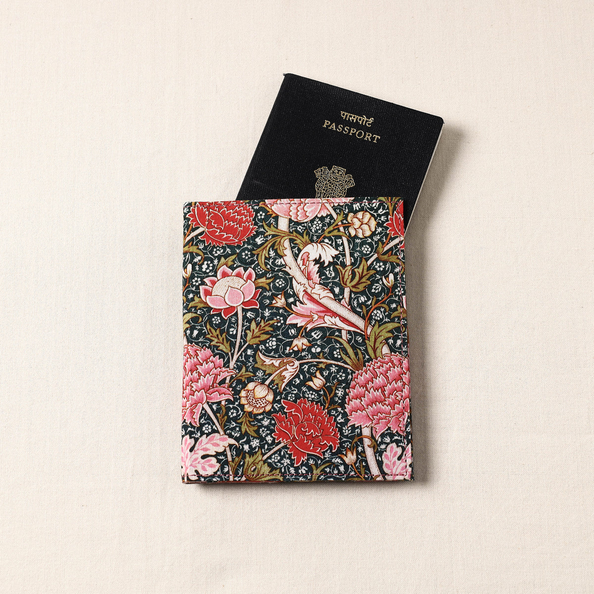 Floral Printed Handcrafted Leather Passport Holder