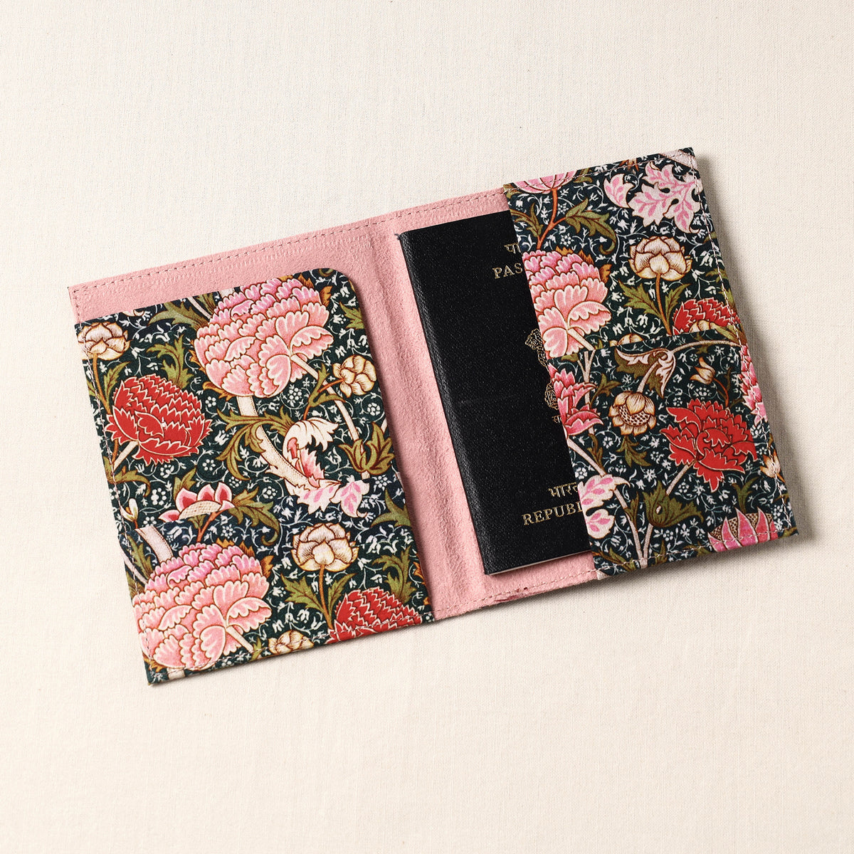Floral Printed Handcrafted Leather Passport Holder