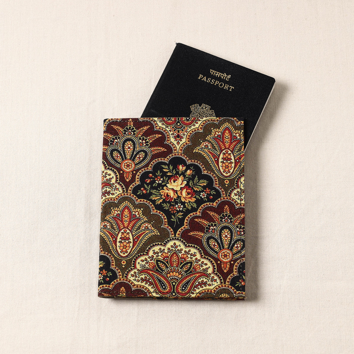 Floral Printed Handcrafted Leather Passport Holder