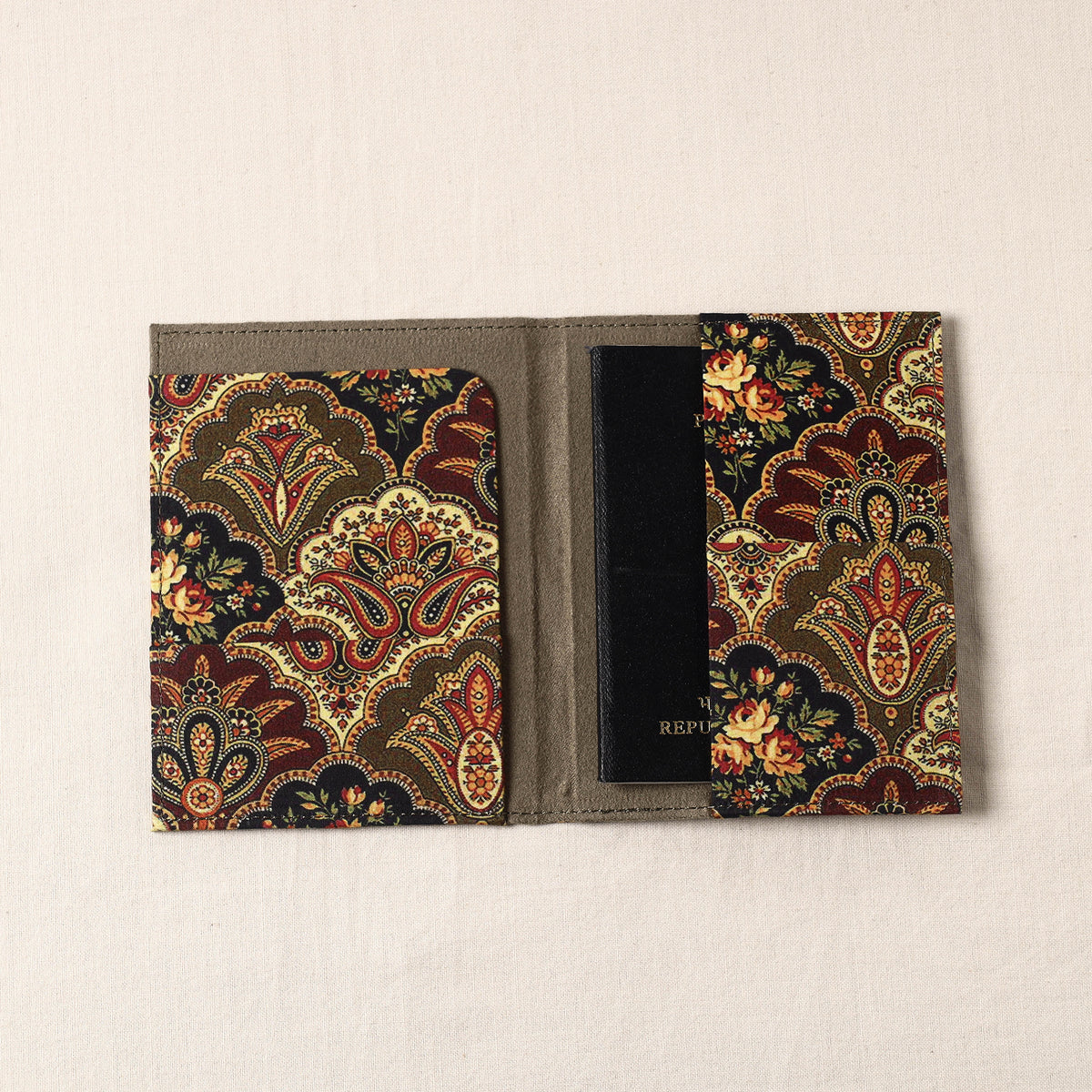 Floral Printed Handcrafted Leather Passport Holder
