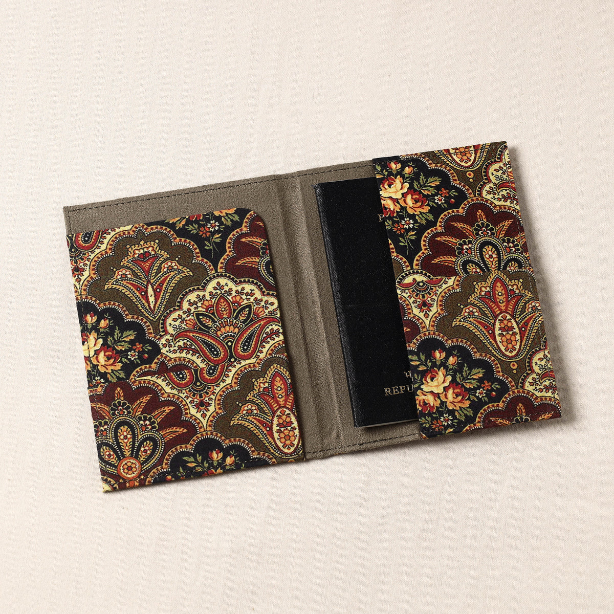 Floral Printed Handcrafted Leather Passport Holder