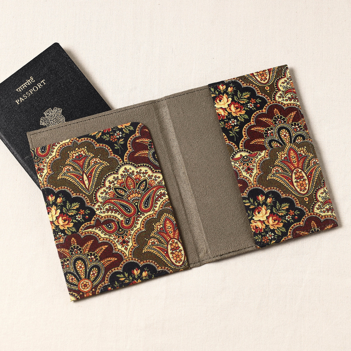Floral Printed Handcrafted Leather Passport Holder