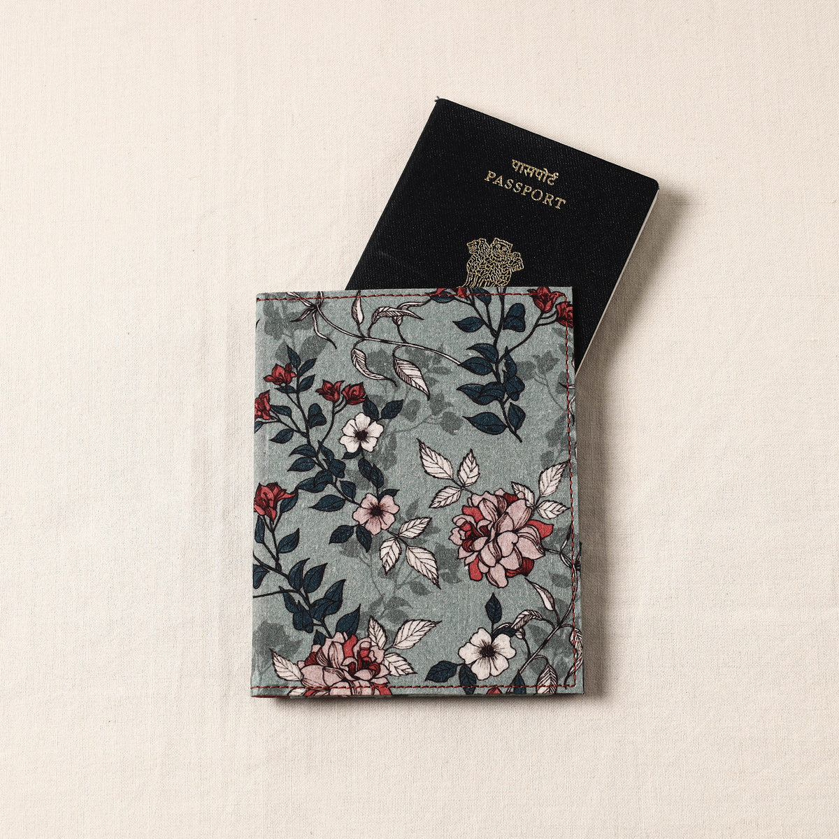 Floral Printed Handcrafted Leather Passport Holder