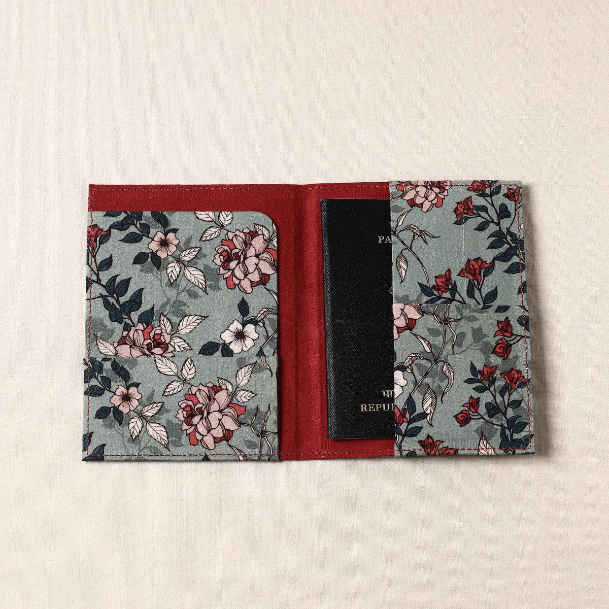 Floral Printed Handcrafted Leather Passport Holder