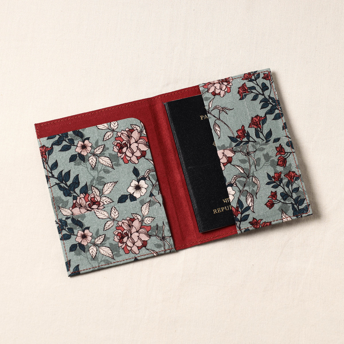 Floral Printed Handcrafted Leather Passport Holder