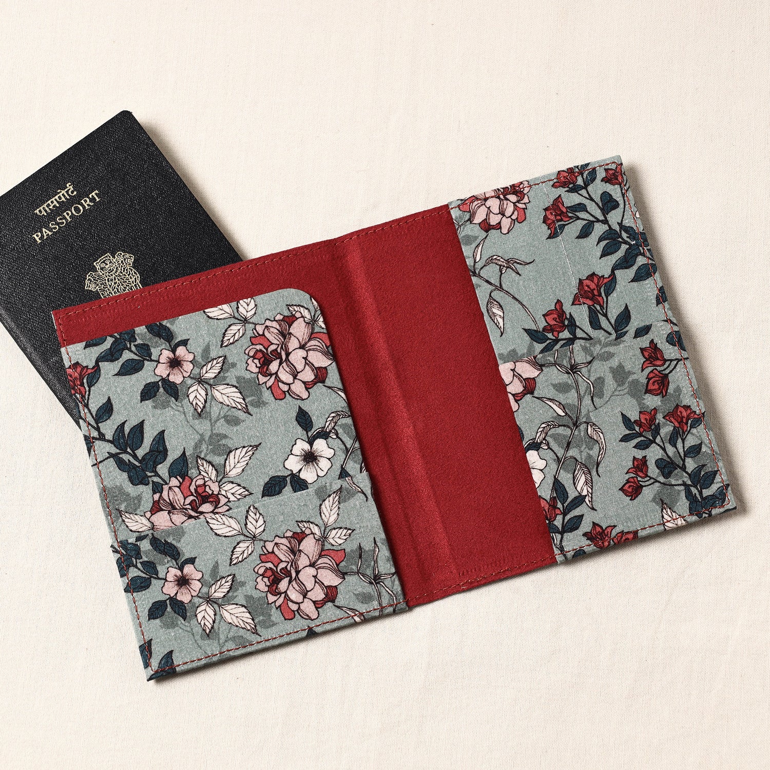 Floral Printed Handcrafted Leather Passport Holder