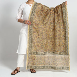 Pedana Kalamkari Block Printed Chanderi Silk Handloom Dupatta with Zari Border