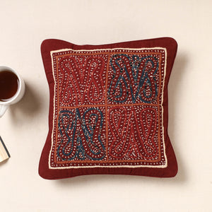 Kala Raksha Rabari Applique Hand Embroidery Cotton Cushion Cover (12 x 12 in)