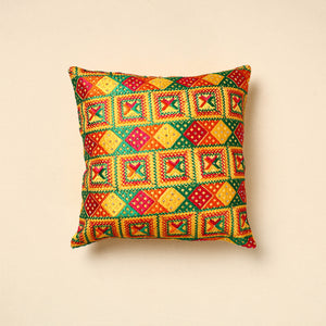 Phulkari Embroidery Chinon Cushion Cover (16 x 16 in)