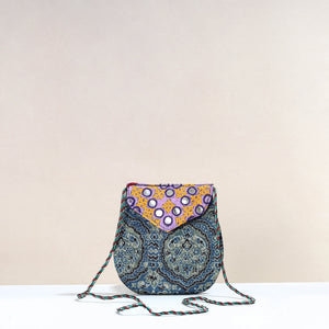 Handcrafted Ajrakh Mashru Silk Sling Bag with Embroidery Flap