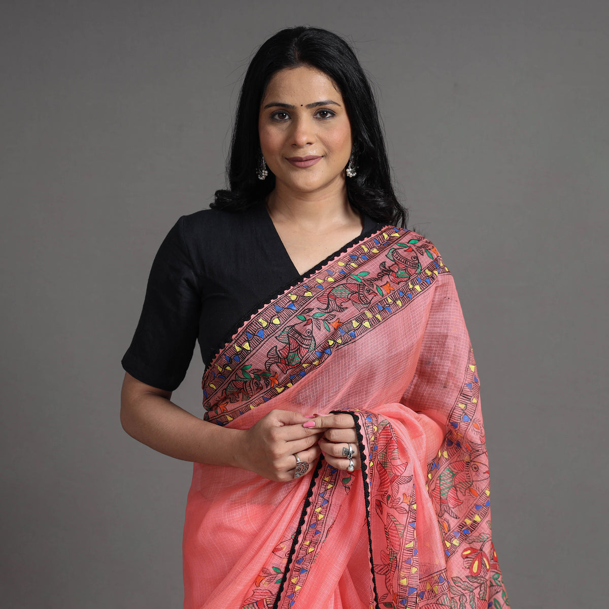 Madhubani Handpainted Kota Doria Silk Handloom Saree