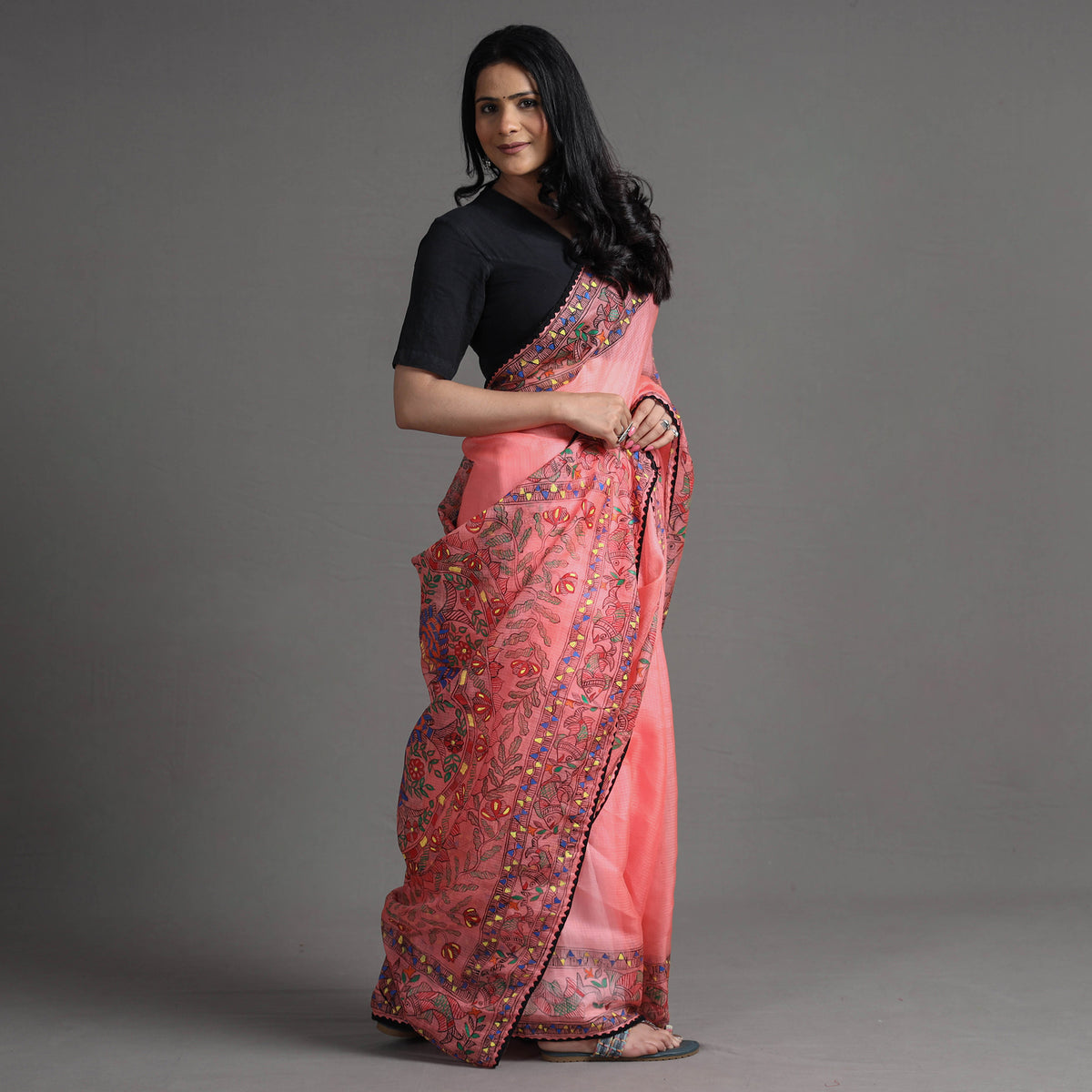 Madhubani Handpainted Kota Doria Silk Handloom Saree