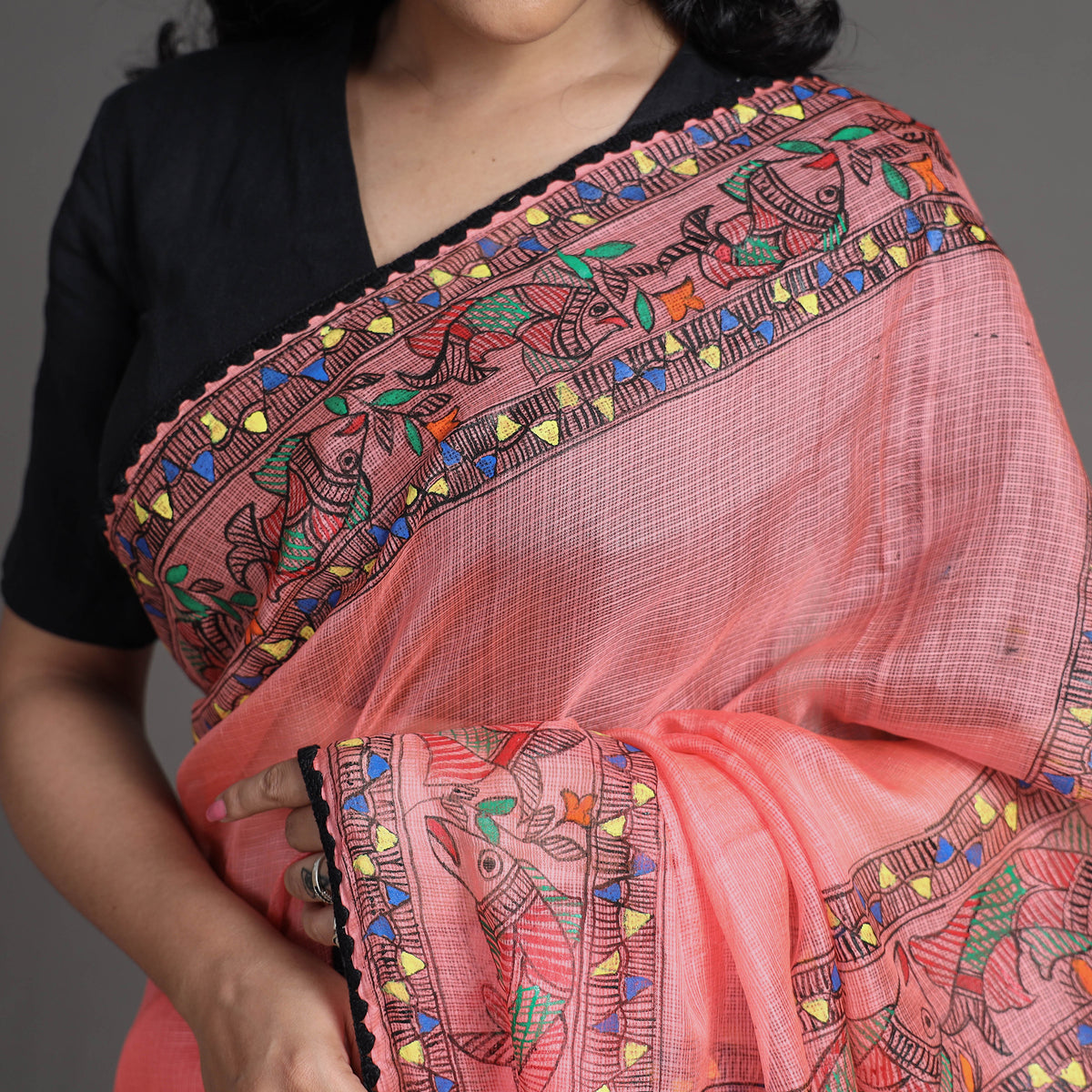 Madhubani Handpainted Kota Doria Silk Handloom Saree