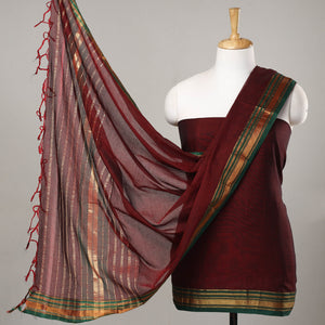 3pc Ilkal Handloom Mercerized Cotton Suit Material Set with Zari Border