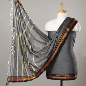 3pc Ilkal Handloom Mercerized Cotton Suit Material Set with Zari Border