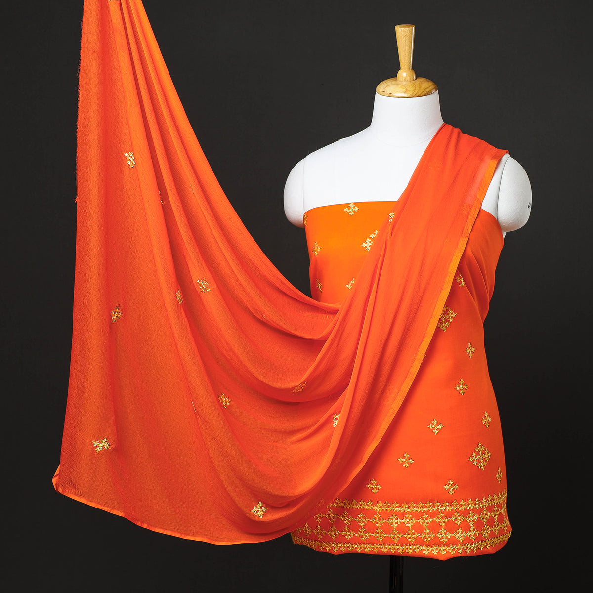 3pc Phulkari Embroidery Cotton Suit Material Set