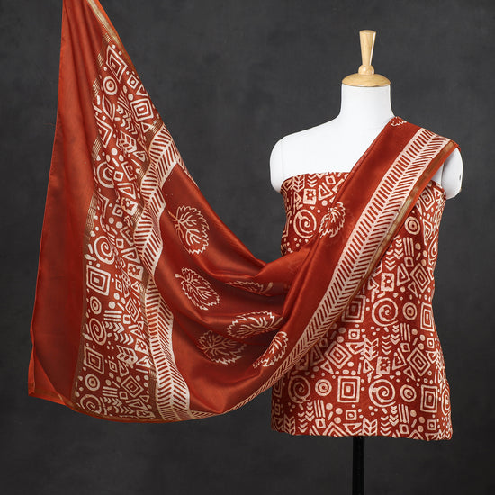 3pc Hand Batik Printed Chanderi Silk Suit Material Set