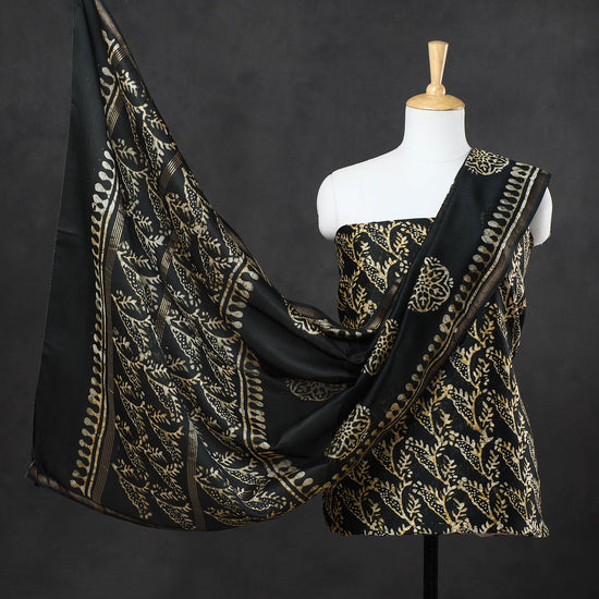 3pc Hand Batik Printed Chanderi Silk Suit Material Set