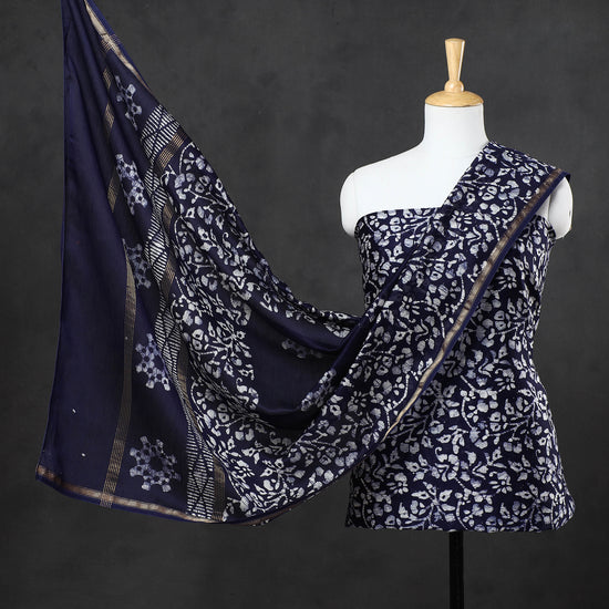3pc Hand Batik Printed Chanderi Silk Suit Material Set