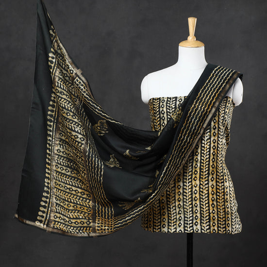 3pc Hand Batik Printed Chanderi Silk Suit Material Set