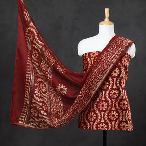 3pc Hand Batik Printed Chanderi Silk Suit Material Set