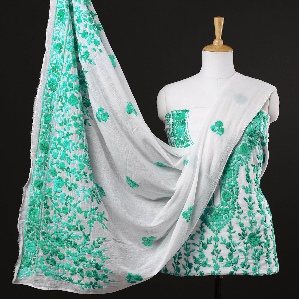 3pc Phulkari Embroidery Cotton Suit Material Set