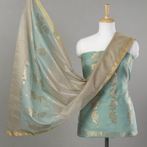 3pc Chanderi Silk Cotton Handloom Flower Zari Buta Suit Material Set