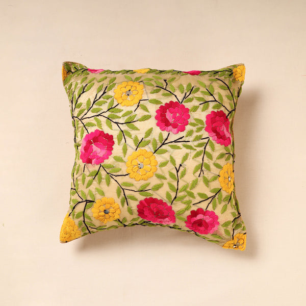 Multicolor - Chinon Phulkari Embroidery Cushion Cover