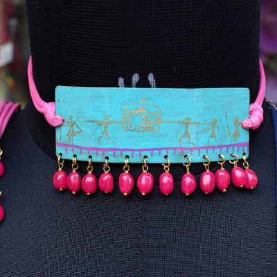 Dhaatu Series : Etched Brass Pendant Necklace Set by Bindurekha