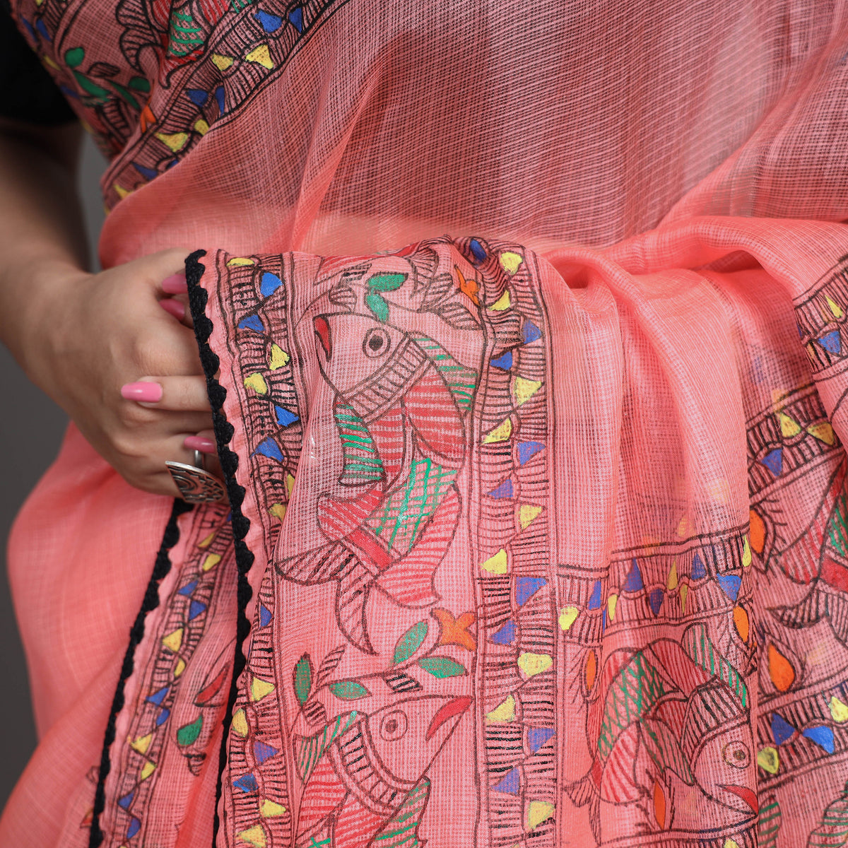 Madhubani Handpainted Kota Doria Silk Handloom Saree