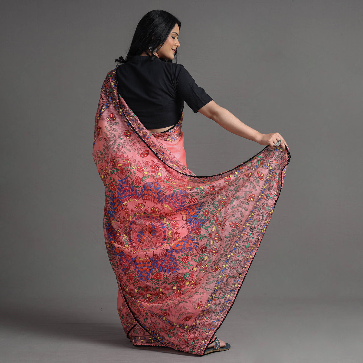 Madhubani Handpainted Kota Doria Silk Handloom Saree