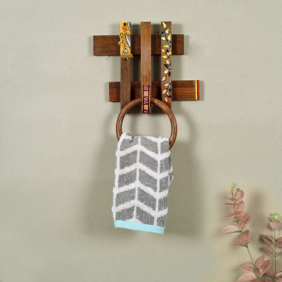 Leafy Slots Handcrafted Towel Hanger (8x2x10.5)