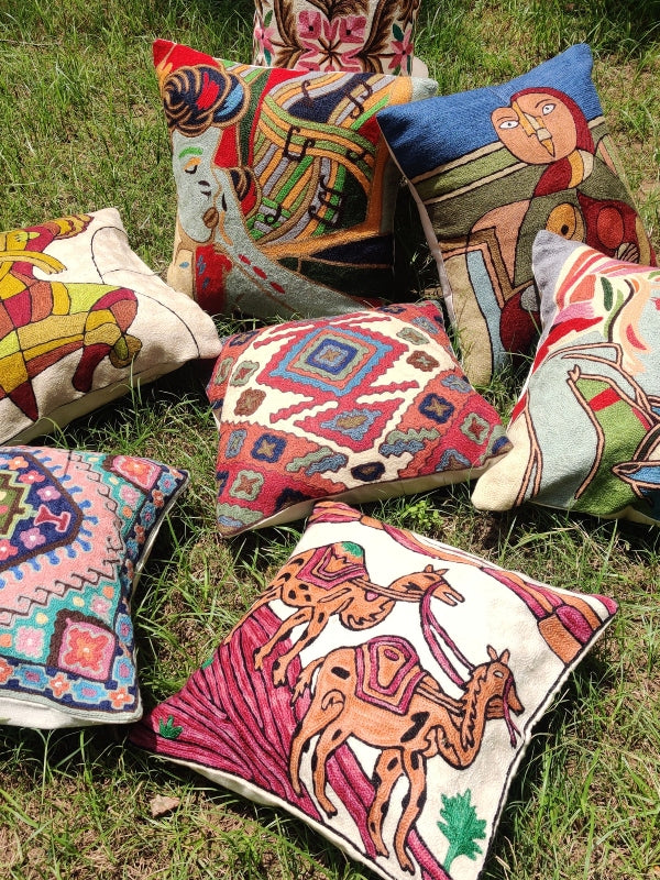 Crewel embroidery online pillows