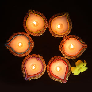 Handmade Motiff Bankura Diya Wax Filled Candles Set of 12