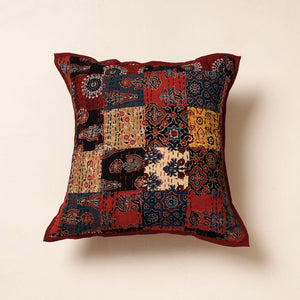 Ajrakh Tagai Patchwork Cotton Cushion Cover (16 x 16 in)