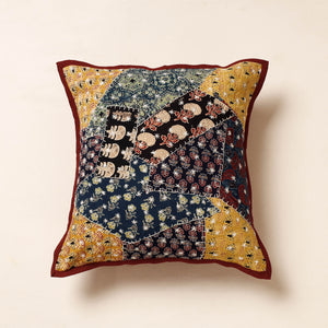 Ajrakh Tagai Patchwork Cotton Cushion Cover (16 x 16 in)