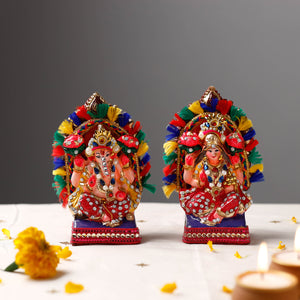Handpainted Beadwork Eco-Friendly Clay Lakshmi & Ganesha Idol Set