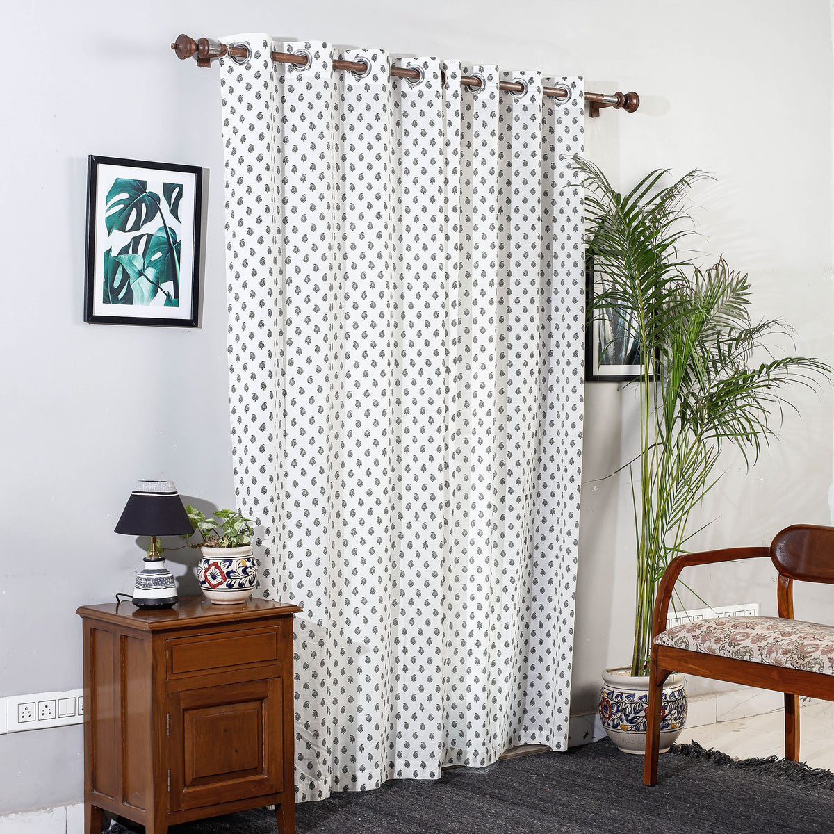 Hand Block Printed Cotton Door Curtain (7 x 3.5 Feet) (Single Piece)