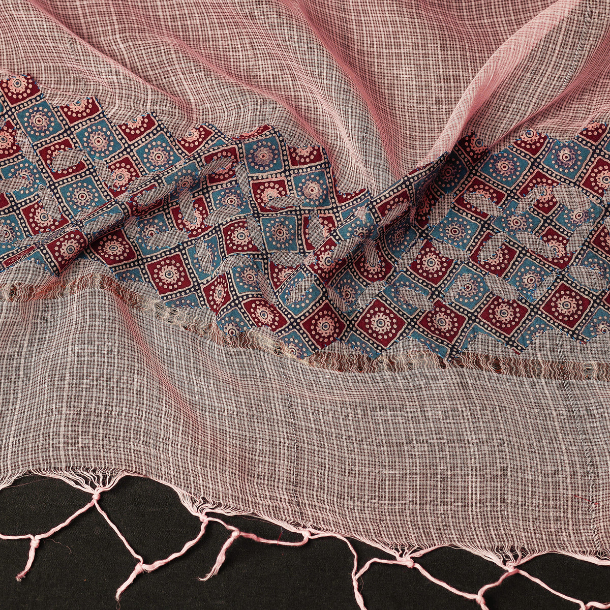 Applique Cut Work Kota Doria Cotton Dupatta with Zari Border