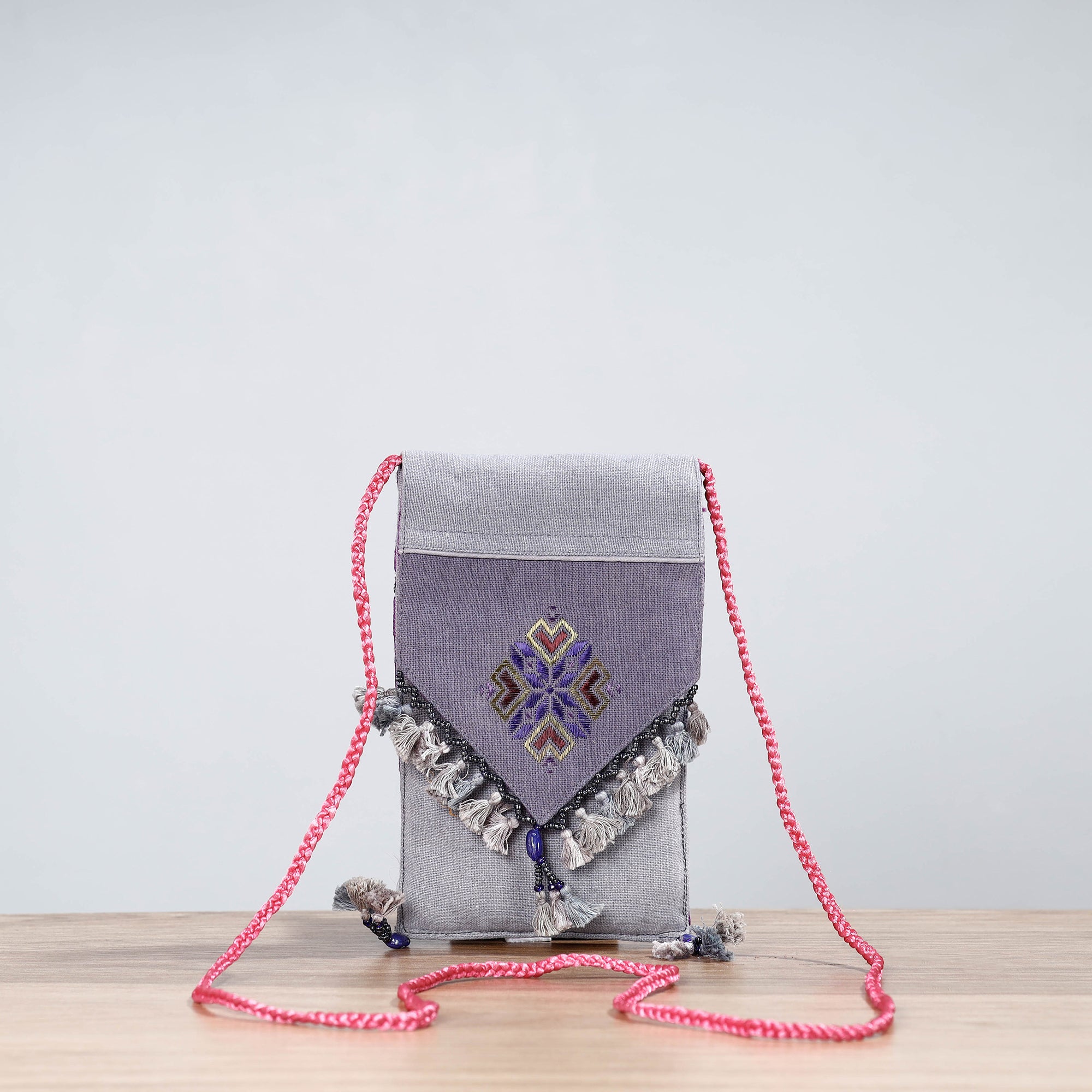 Red - Kutch Neran Hand Embroidered Sling Dori Mobile Pouch 220