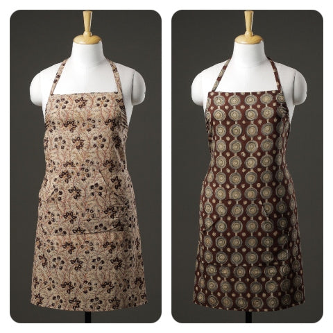 Beige - Kalamkari Block Print Cotton Apron with Pocket 55 main image 0