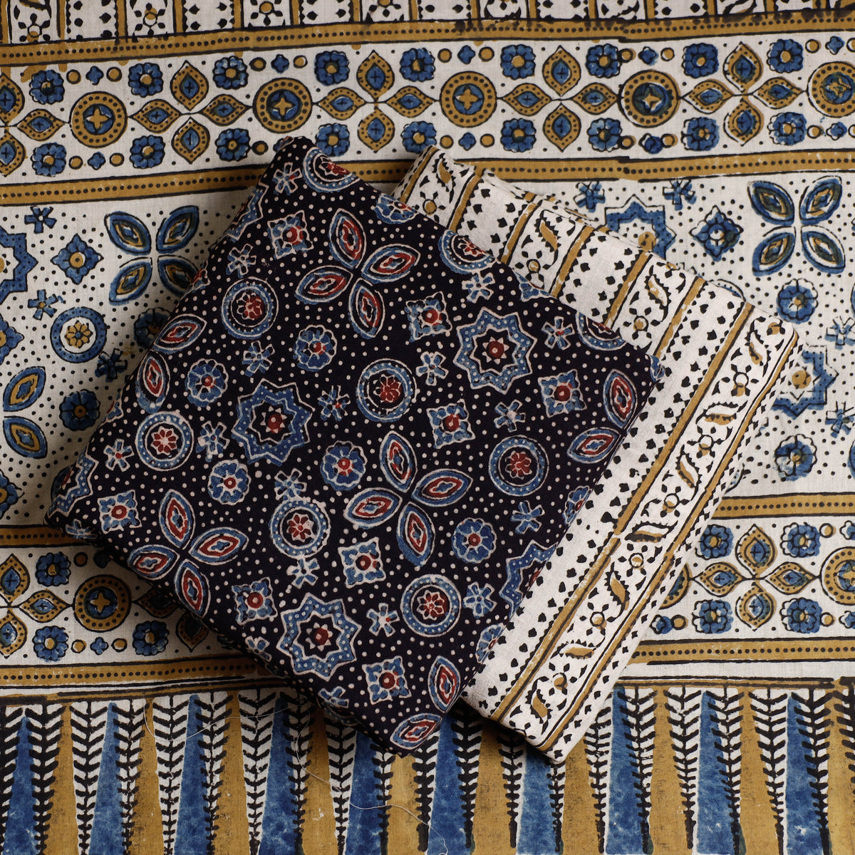 3pc Ajrakh Block Printed Cotton Suit Material Set