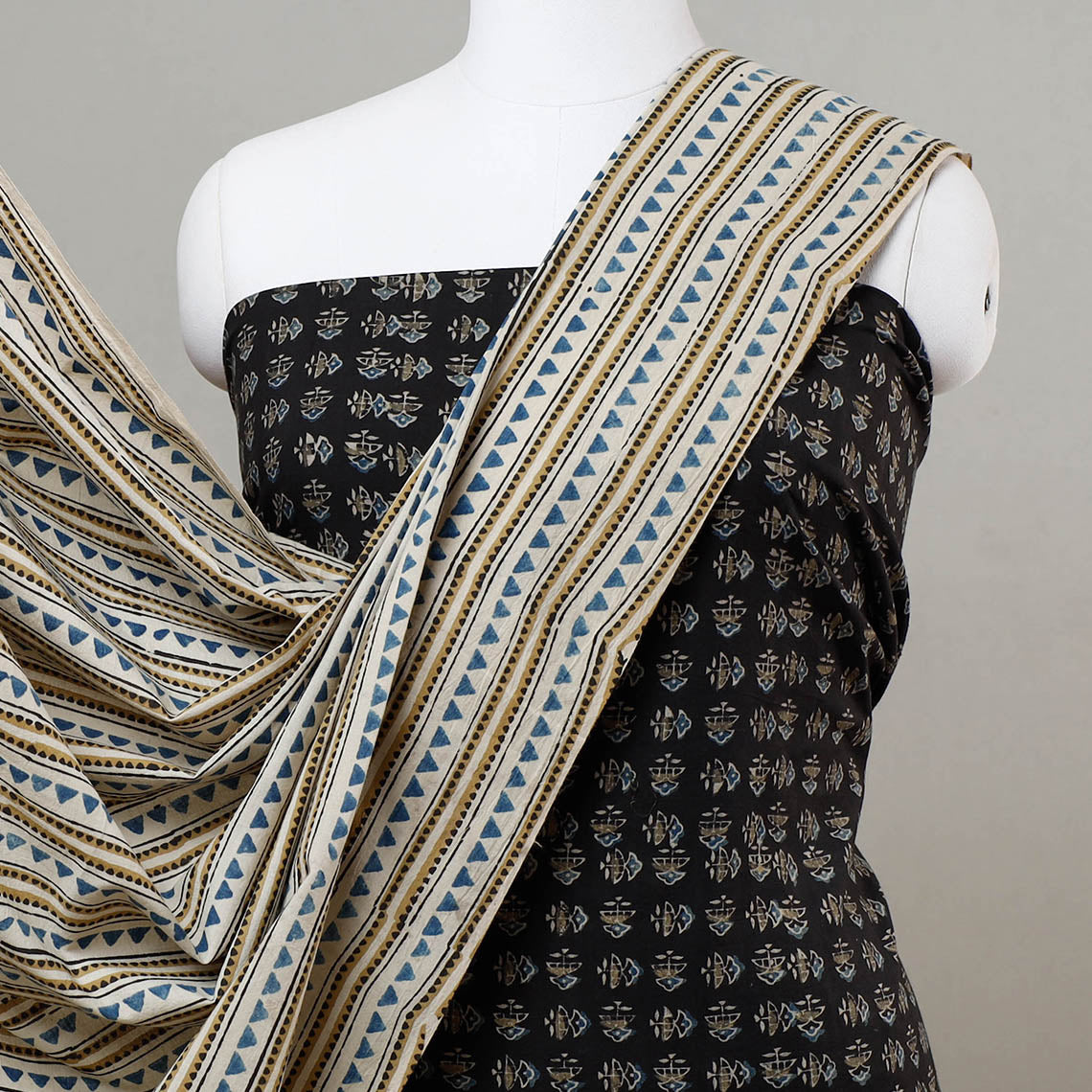 3pc Ajrakh Block Printed Cotton Suit Material Set